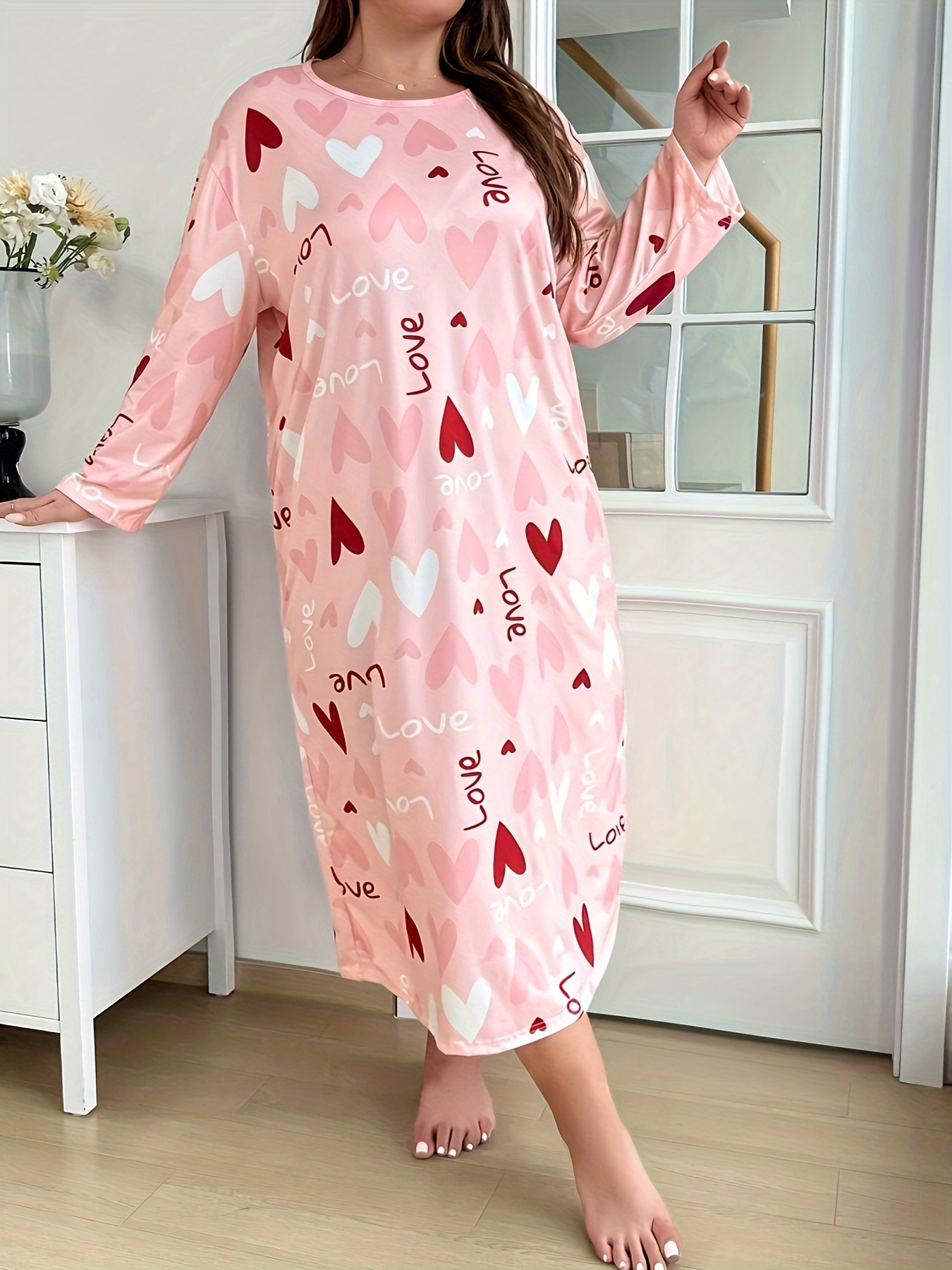 womens plus size long sleeve sleepshirt nightgown heart - Temu Mauritius