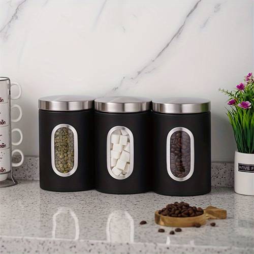 3pcs black metal sealed jar candy biscuit coffee seasoning coffee storage and packaging jar outdoor party