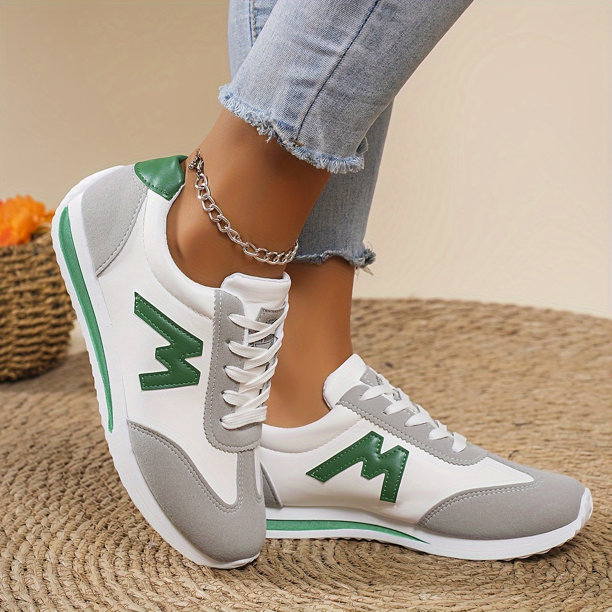 

Chaussures décontractées pour femmes, baskets à lacets légères avec semelle souple, chaussures basses confortables style preppy