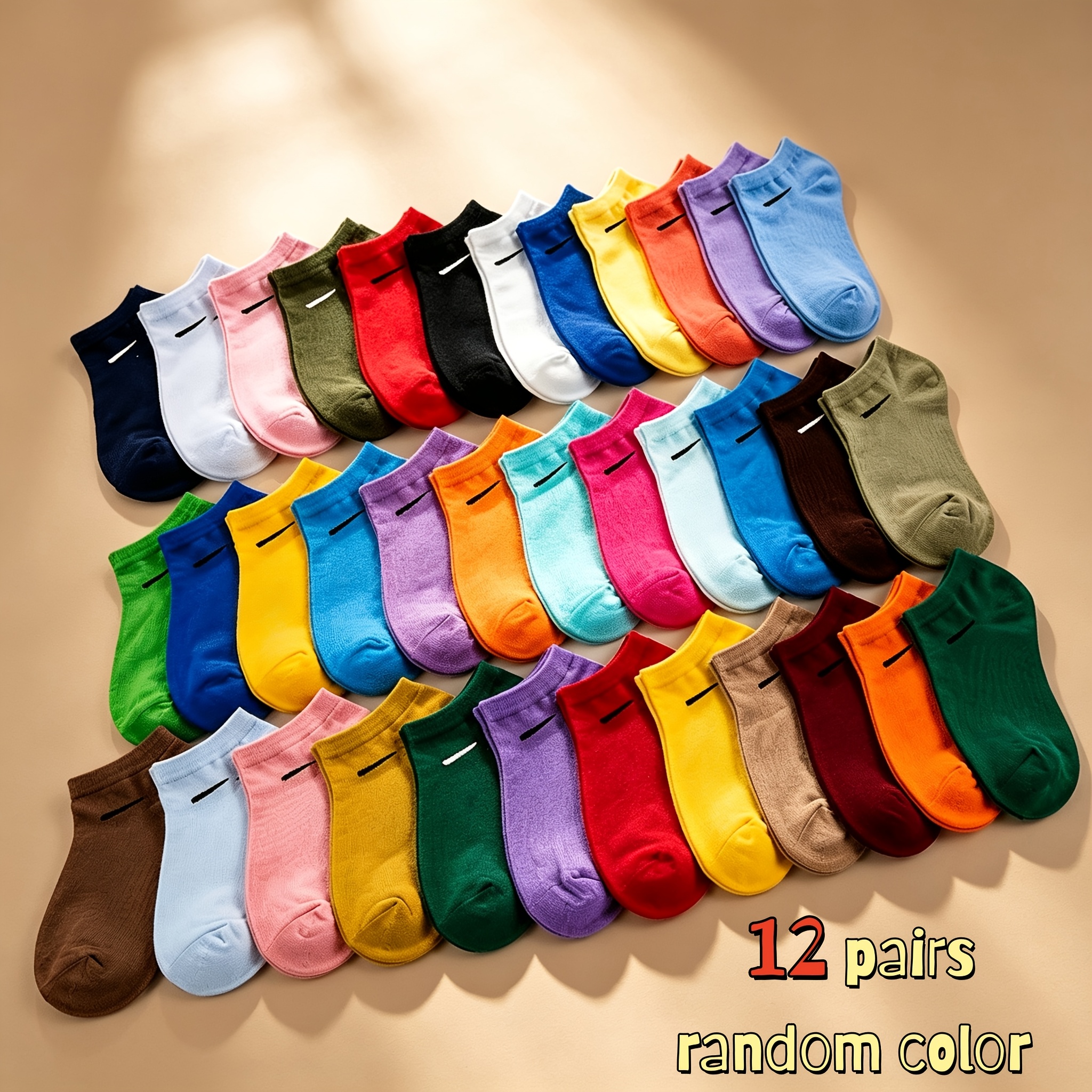 TEMU 12-pair Random Color Short Socks - Of Pastel And Vibrant , Soft And Breathable Fabric, Machine Washable, Unisex, For Daily Casual Wear And