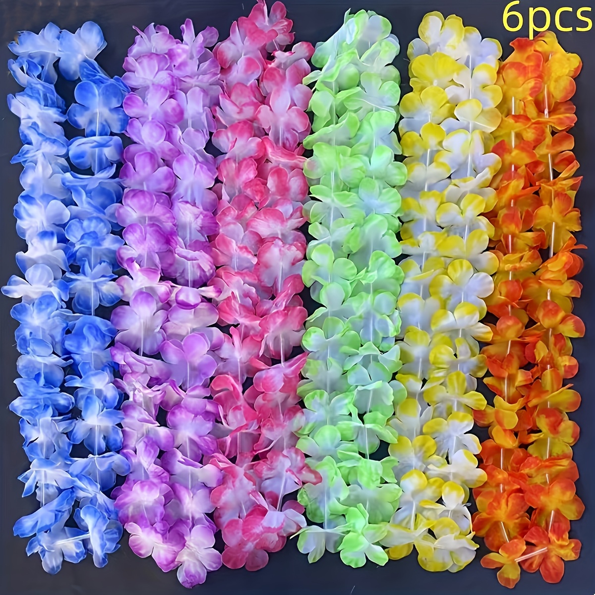 Image of 6 Pcs Banquet Garland, Hawaiian Garland Ornaments Flower Necklaces, Colorful Tropical Hawaiian Bulk Party Decorations, Garlands Summer Beach Pool Party Decorations Gifts