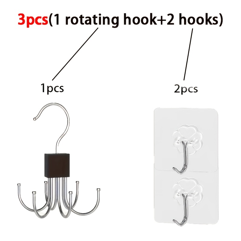 TEMU Ensemble de 3 pièces : 1 crochet rotatif + 2 crochets, porte-ceintures, organisateur de rangement pour penderie, rangement pour ceintures,