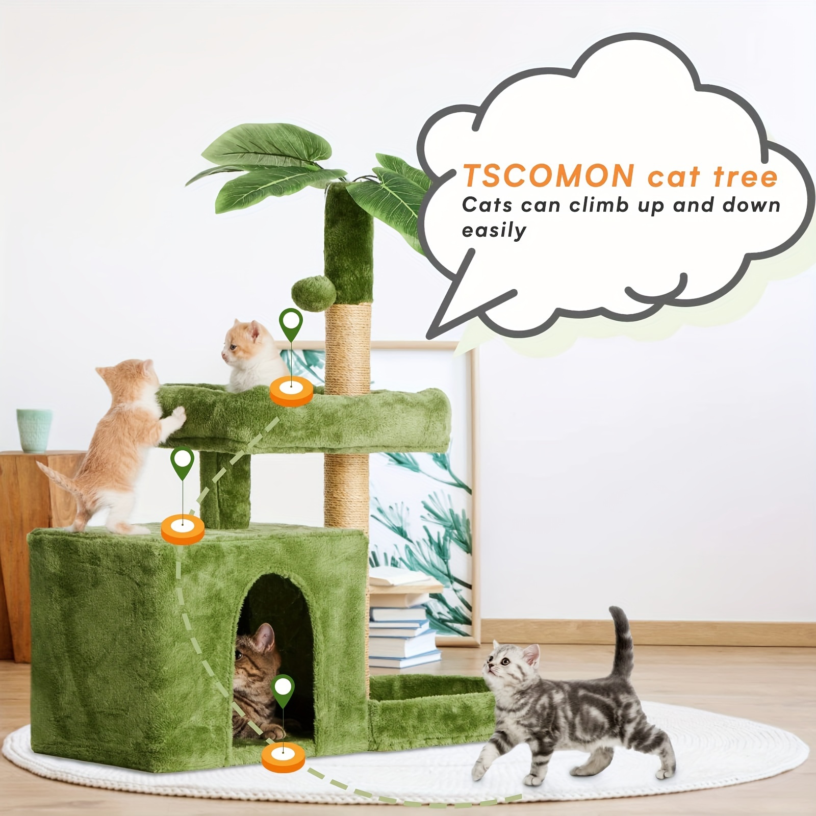 高さ31.5インチ/80cm 屋内用キャットツリー/キャットタワー 緑の葉付き