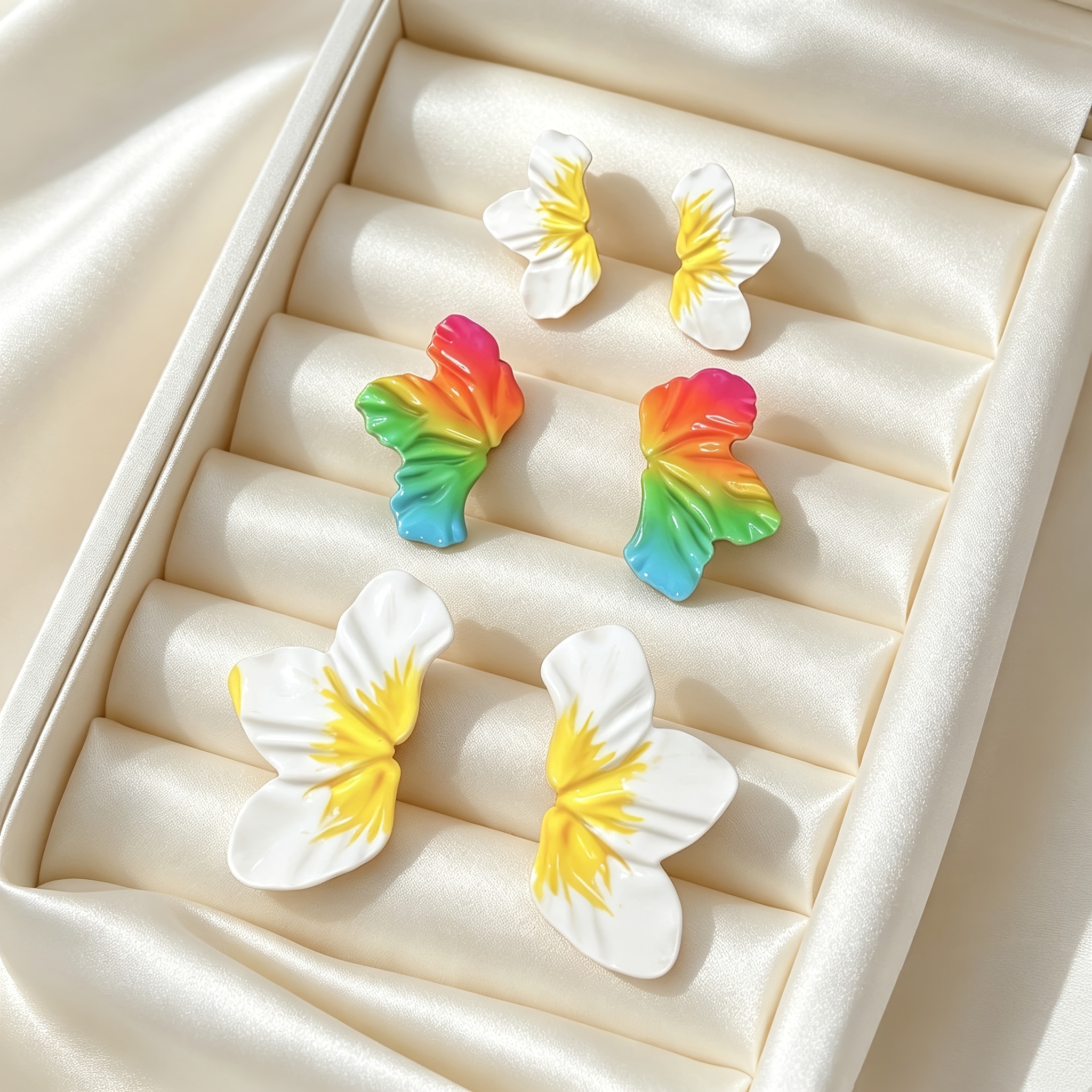 3 Pairs Rainbow Gradient Butterfly Petal Earring Set