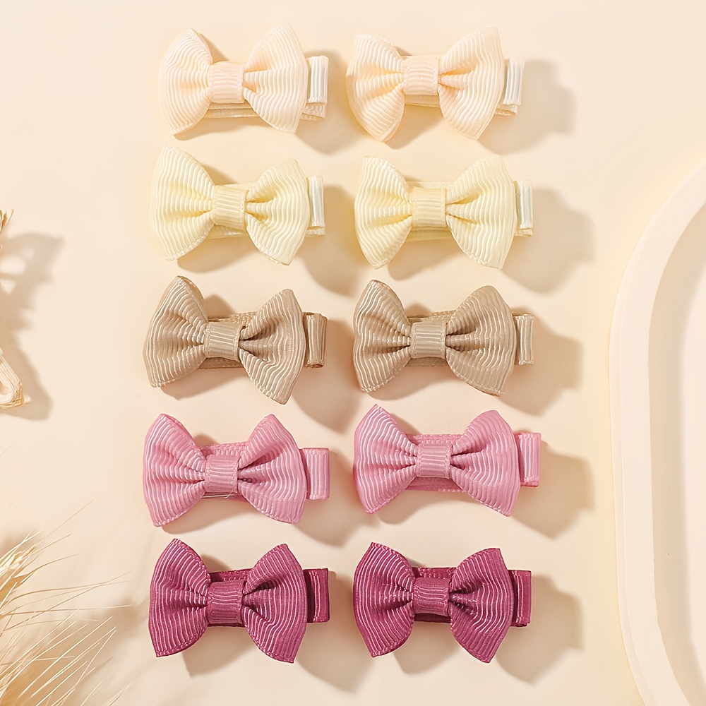 Image of 10pcs Sweet Bow Hair Clips For & - Colorful Candy-, Soft Fabric, Polyester & Iron, Adorable Accessory For Girls, Hair Accessories