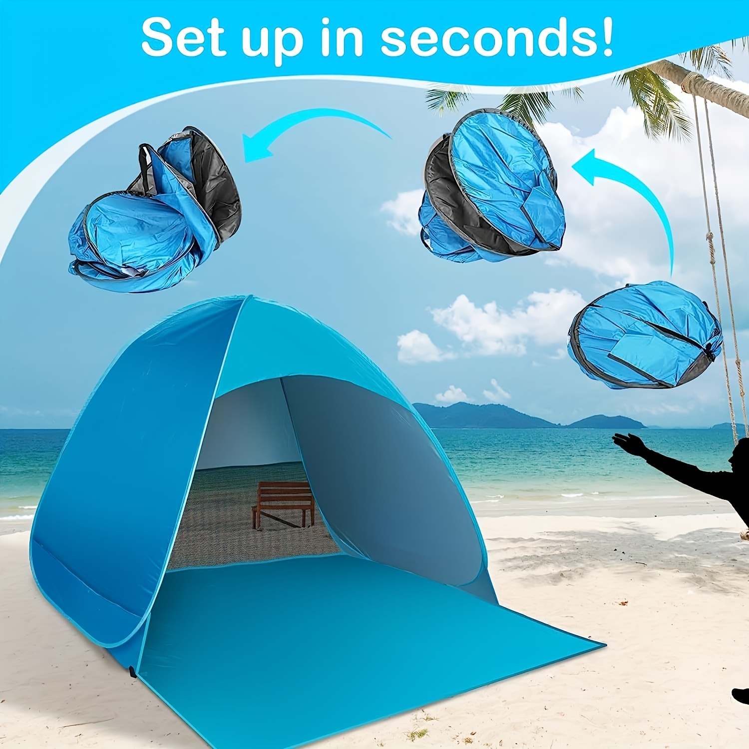Tente pop-up portable pour 2 personnes - Légère, imperméable en polyester, abri de plage et de camping extérieur toutes saisons avec fermeture à glissière facile, tiges en alliage durables, conception de pied, protection UV UPF 50+, comprend 6 ancrages au sol, abri de plage | Tente facile à installer | Tiges en alliage durables, tentes de plage
