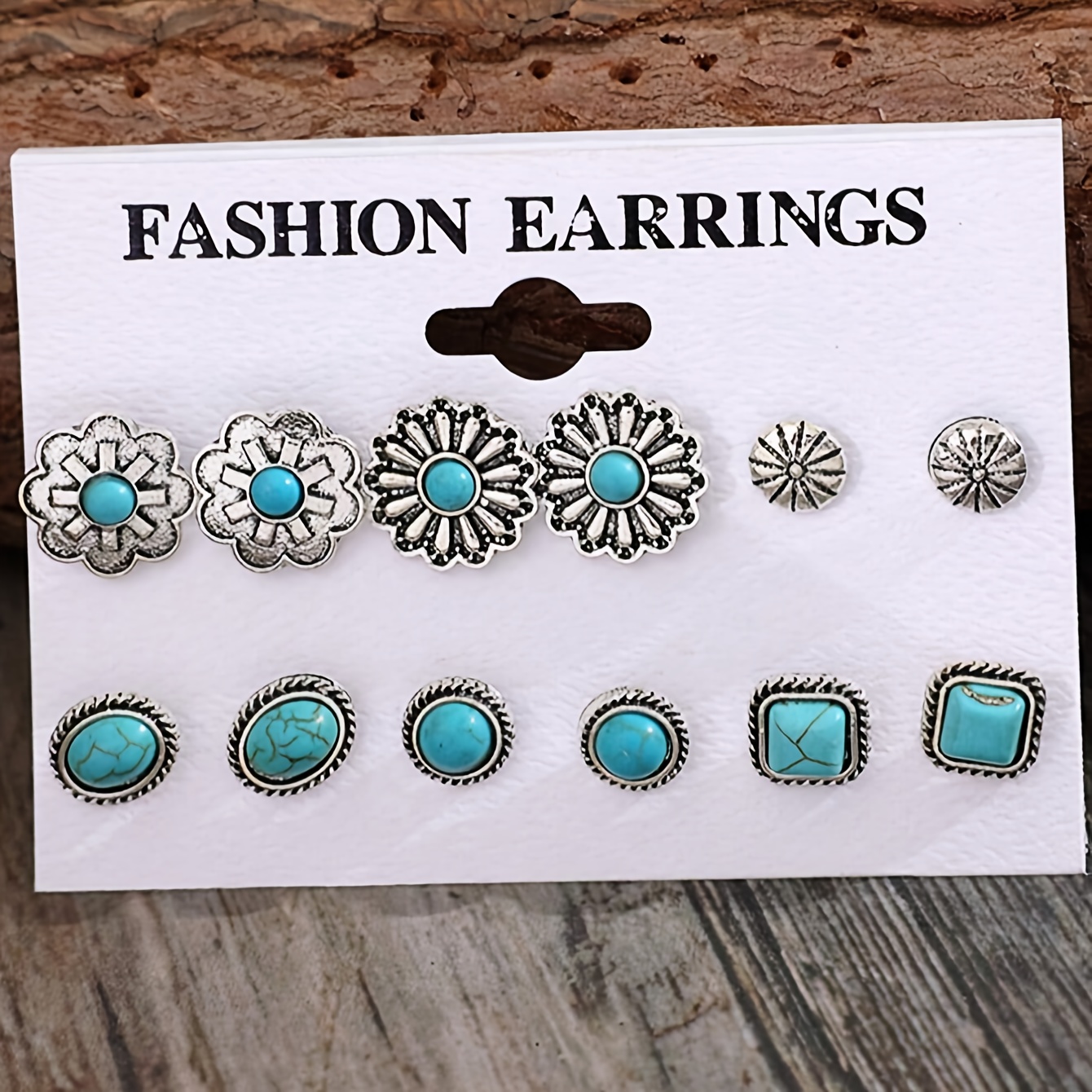 TEMU 6 de Pendientes de Mujer para Verano, Nuevos, Retro, con Incrustaciones Envejecidas, , Aretes, Juego de Flores, Redondos, Ovalados, Cuadrados,