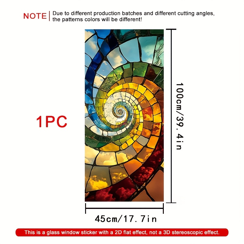 E-shop 2D Flat - 2D Flat - 1 Rolle 2D Spiral Mosaik Fensterdesign Fensterfolie 45 x 100 cm, Mattierendes PVC-Material, Elektrostatische Adsorption