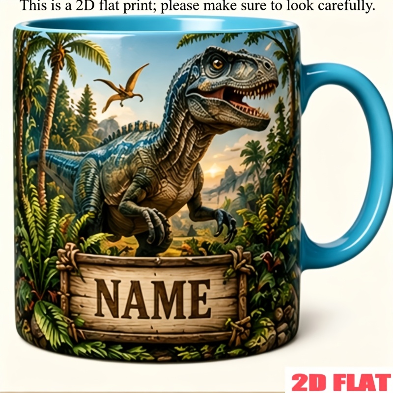 TEMU 2d Printed Custom Jurassic Dinosaur Enthusiast Mug, Ceramic Coffee Cup, 11oz, Personalized Name/text Customization, Microwave Safe, Available,