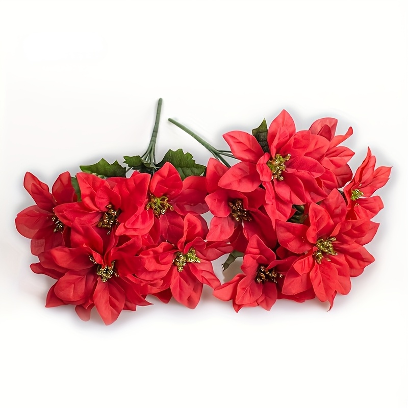 Artificial First- Flowers-plastic Poinsettia Plants, 7 Flowers Per , Fake Poinsettia Used For Home Decoration, Table-top Decorations, Christmas Tree, Wedding Decoration