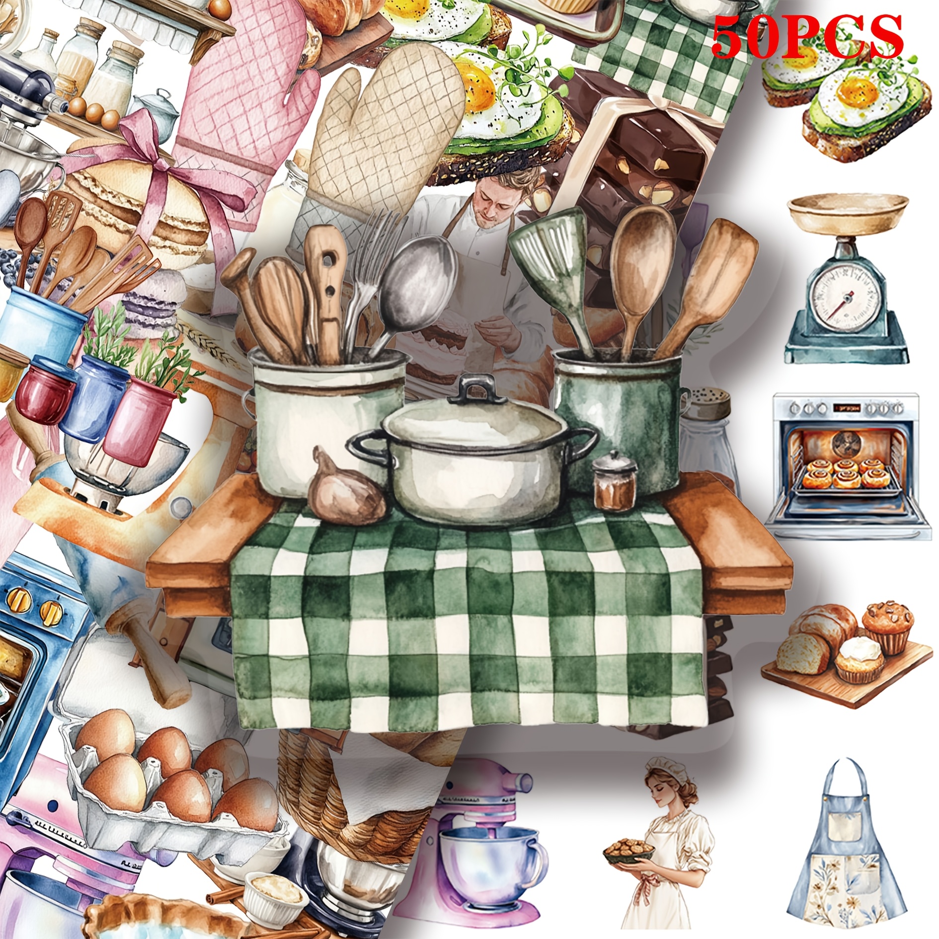 50/100pcs Baking Theme Stickers Set, Pet Cartoon Decals Journal Decor For Phone, Laptop, Notebook, Fridge