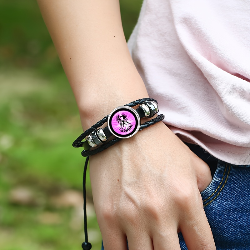 Women's Gemini Zodiac Sign Bracelet with Purple Design