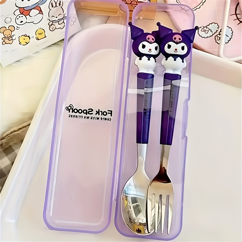 E-shop Sanrio Cartoon Edelstahl Reisebesteck Set - Tragbarer Gabel und Löffel