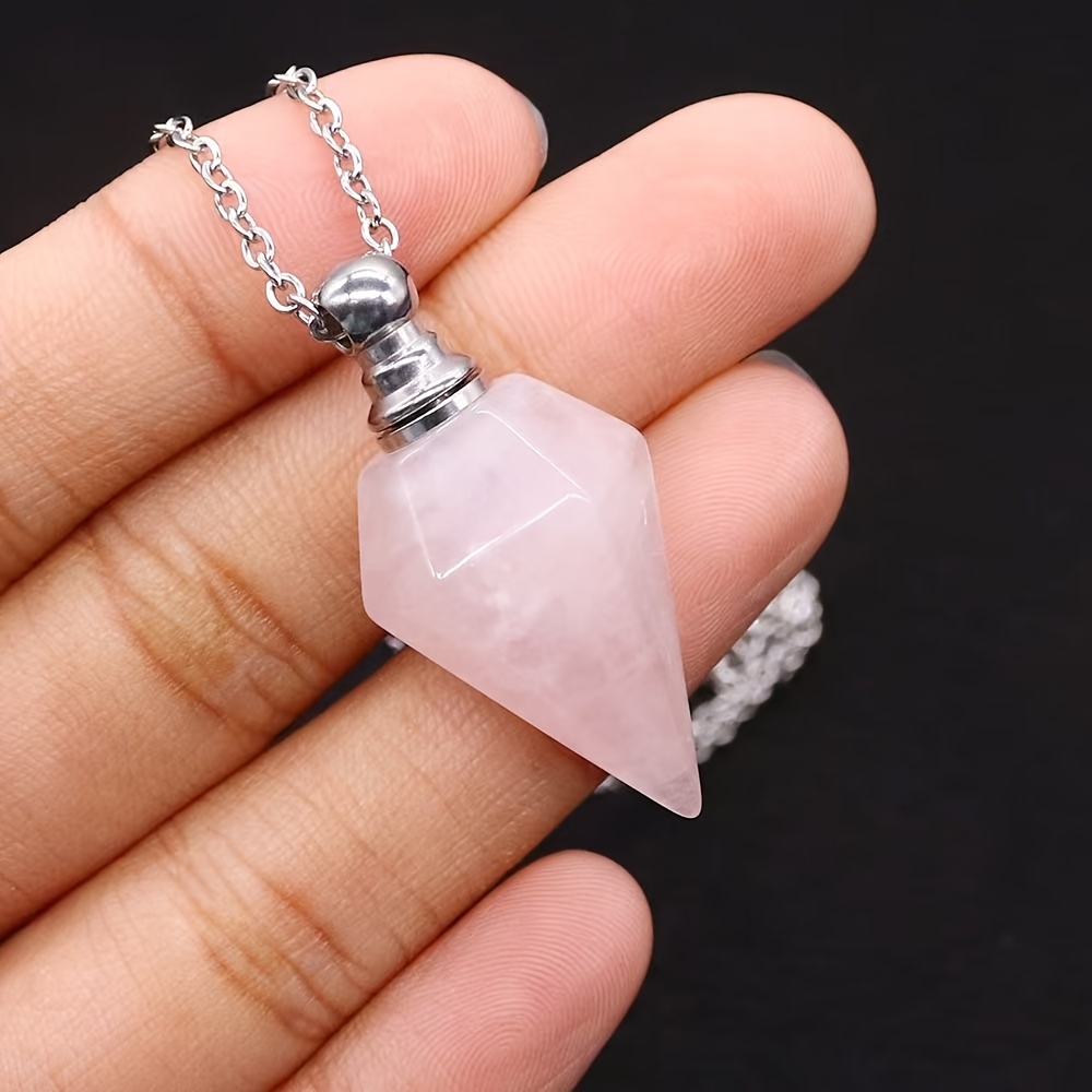 TEMU Hexagonal Perfume Bottle Natural Agate Synthetic Gemstone Cone Essential Oil Bottle Diy Bottle