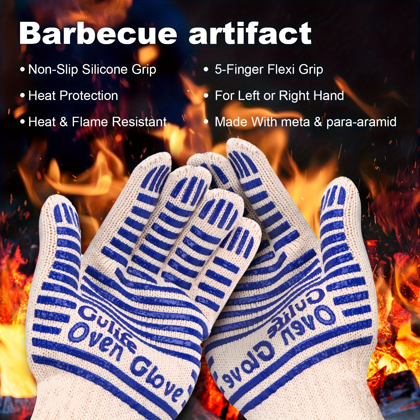 TEMU 2pcs/set Oven Mitts, High Temperature Resistant, Grill Mitts, With Fingers, Non-slip Silicone Oven Mitts, Cooking/kitchen/baking Grill Mitts,