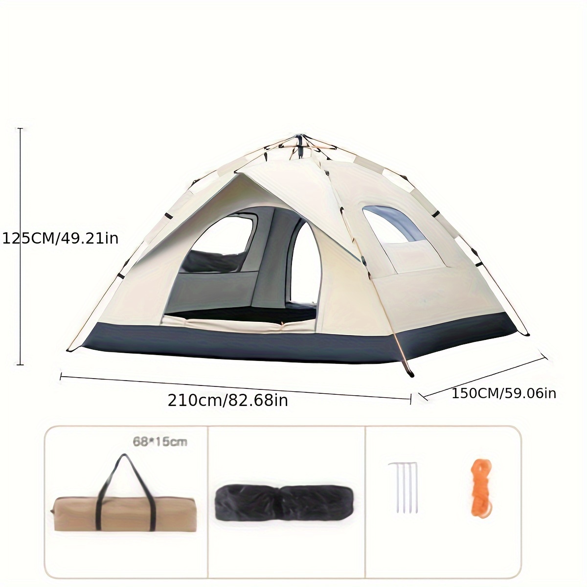 TEMU Automatic Quick-open 2-person Tent: Stream Sand Golden Outdoor Tent - Waterproof, Uv Resistant, Easy Setup - Suitable For Spring, Summer, Fall, Winter - Ideal For Camping, Fishing, Hiking,