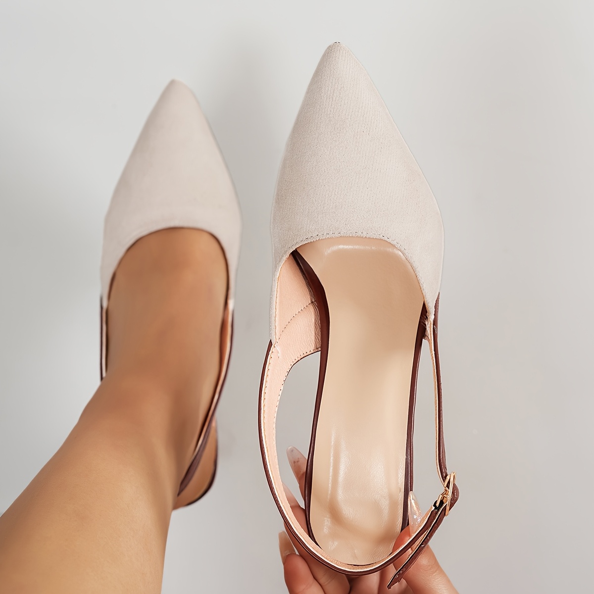 Elegant Beige Stiletto Heels for Women - Pointed Toe, Ankle Strap, Comfortable Fabric Cover, Versatile for Office, Parties, Weddings, and Gifts, Wedding Accessories | Ankle Strap Sandals | Rubber Sole Heels