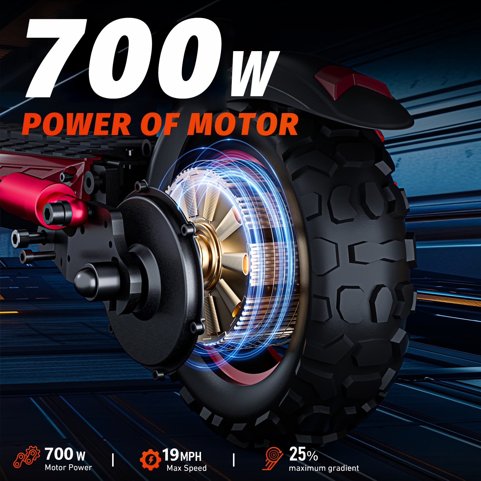 folding electric scooter 700w motor 19 mph   11 inch large tires 31 mile range single drive black and red with led lights and seat Product details 2
