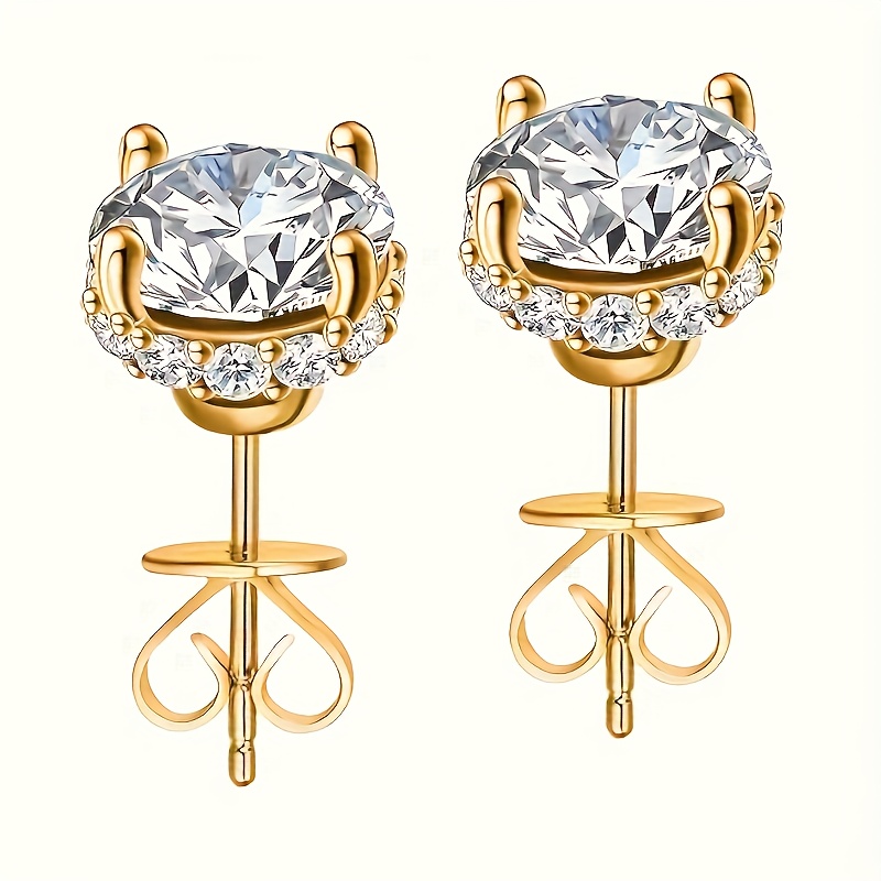 TEMU 1 Pair Of 1 Carat Moissanite 925 Sterling 925 Silvery Plated Stud Earrings, Luxurious, Bohemian , Easy And Elegant Additions For Men And Women,