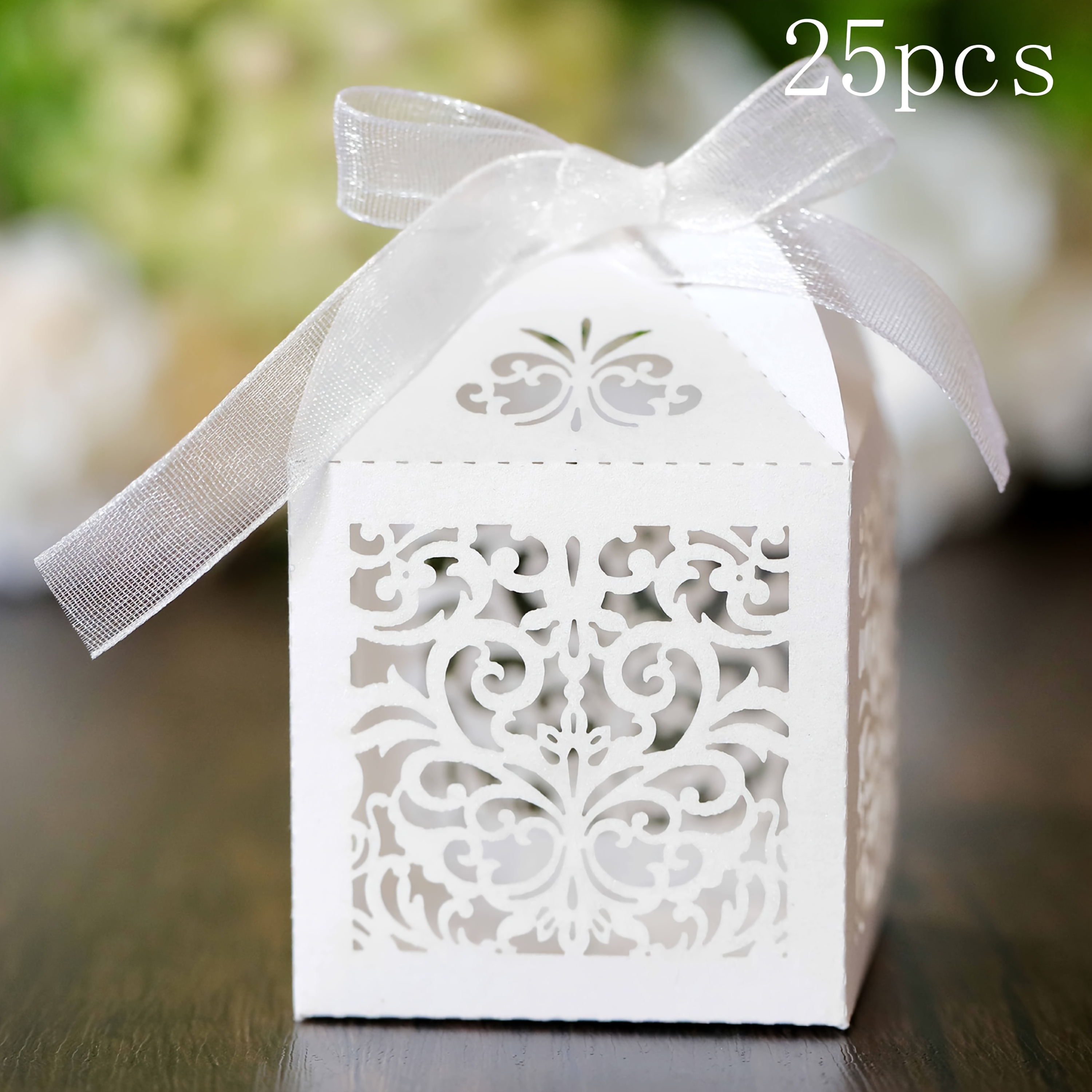 E-shop 25 Stück Lilienblüten Süßigkeitenbox, -Geschenkbox, Laser-geschnittene Hochzeits-Gastgeschenkbox mit Schleife, geeignet für Hochzeitsgeschenke,