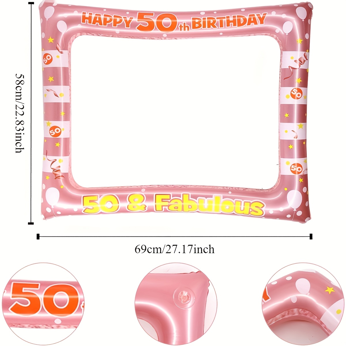 1pc 50th Birthday Photo Booth Props, Rose Golden Inflatable Picture Frame, Inflatable Party Photo Booth Frame 50th Birthday Decorations