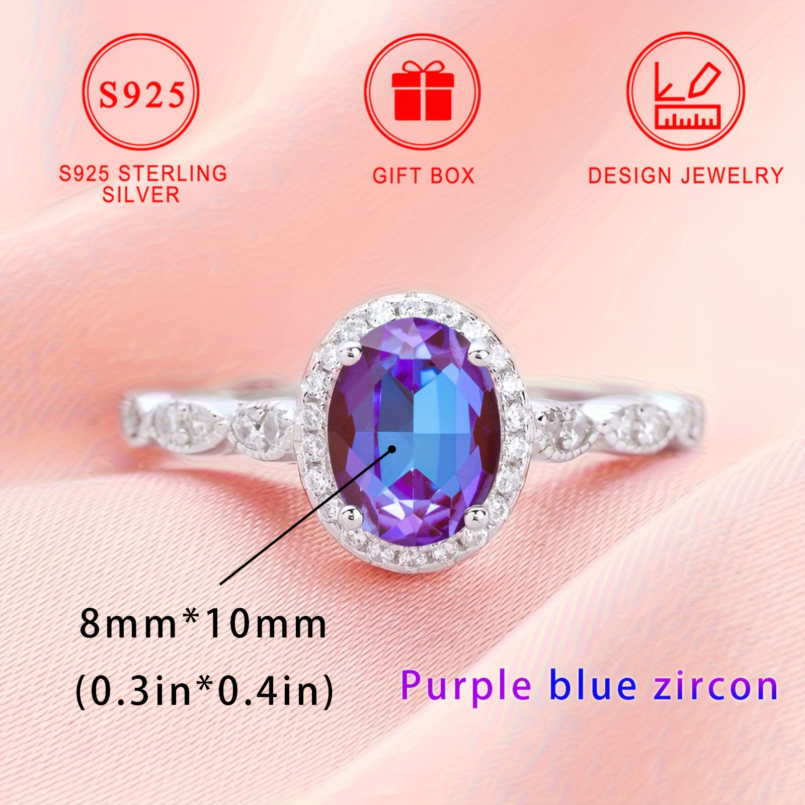 Purple Dual Tone Zirconia Silver Ring for Women