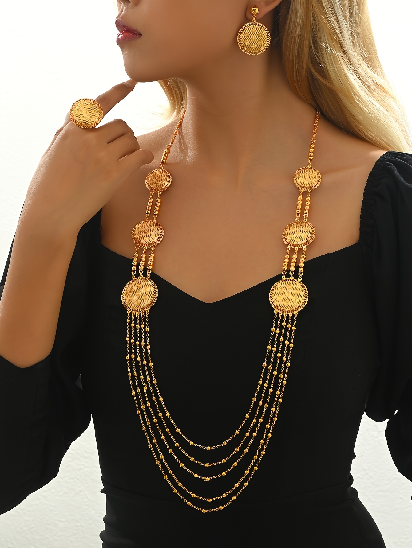   set of fashionable high end tassel necklaces earrings rings for womens banquets weddings wearing accessories gifts and jewelry for   east ramadan details 2