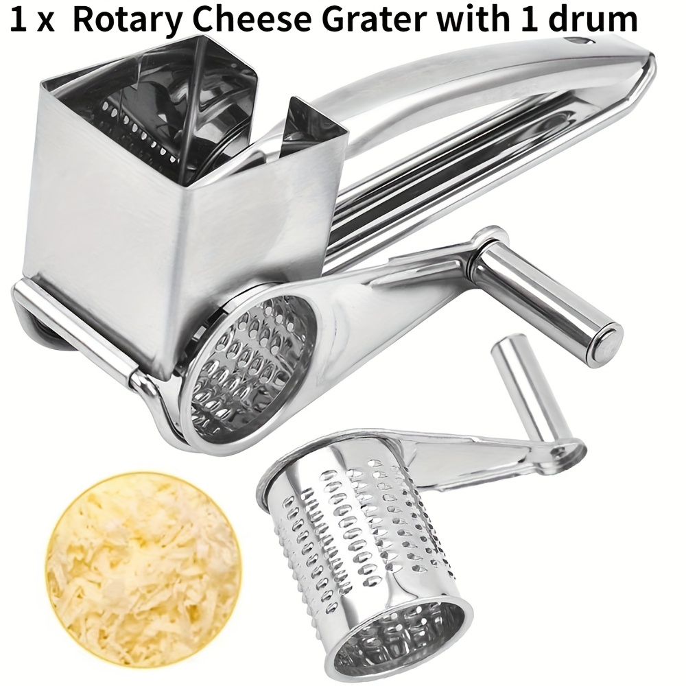 Stainless Steel Rotary Cheese Grater Set with 1/4 Drum Manual Operation & Ergonomic Handle - Heavy-Duty Adjustable Coarse/Fine Slicer   with Sharp Blades for Cheese, Vegetables, Fruits, Nuts -   Gadget for Home & Commercial Use