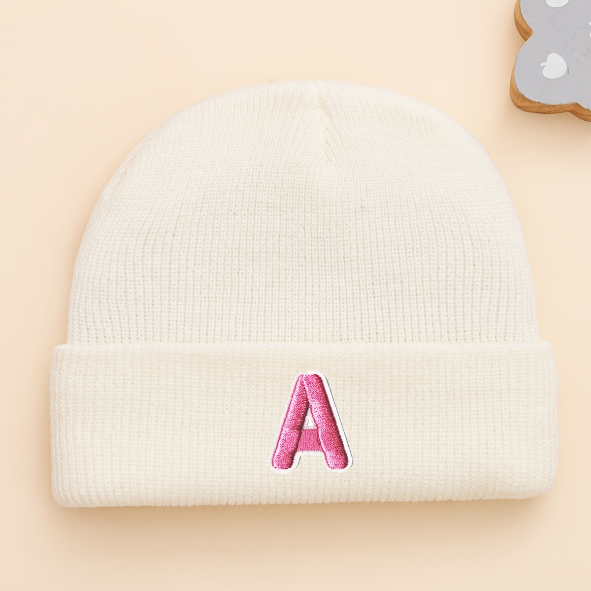 1pc 0 - 6m Newborn Knit Hat With Embroidered Letters - Optional, , Cute & Cozy For Naptime/