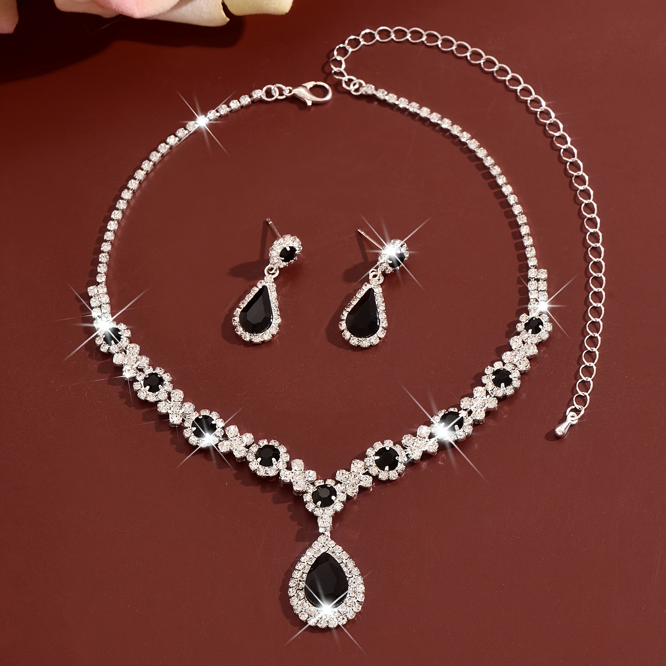 Modieuze 2-delige Ketting en Oorbellen Set, Luxe Strass Waterdruppel Hanger | High-End Sieraden | Party/Banket/Bruiloft Accessoires
