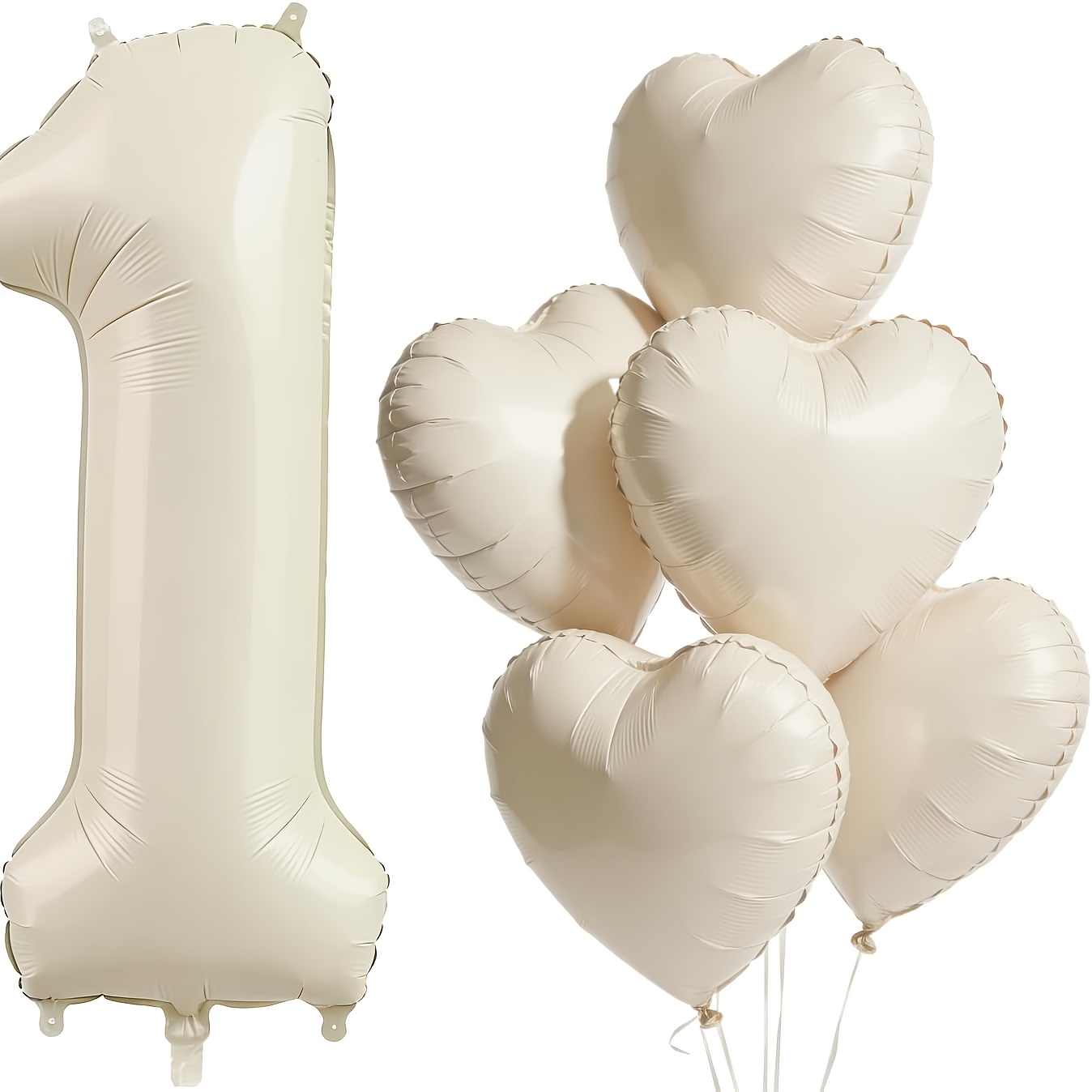 Image of 6pcs Cream 1 Balloons Beige Foil Round Balloons For 1st Birthday Party Cute Birthday Anniversary Decorations Supplies