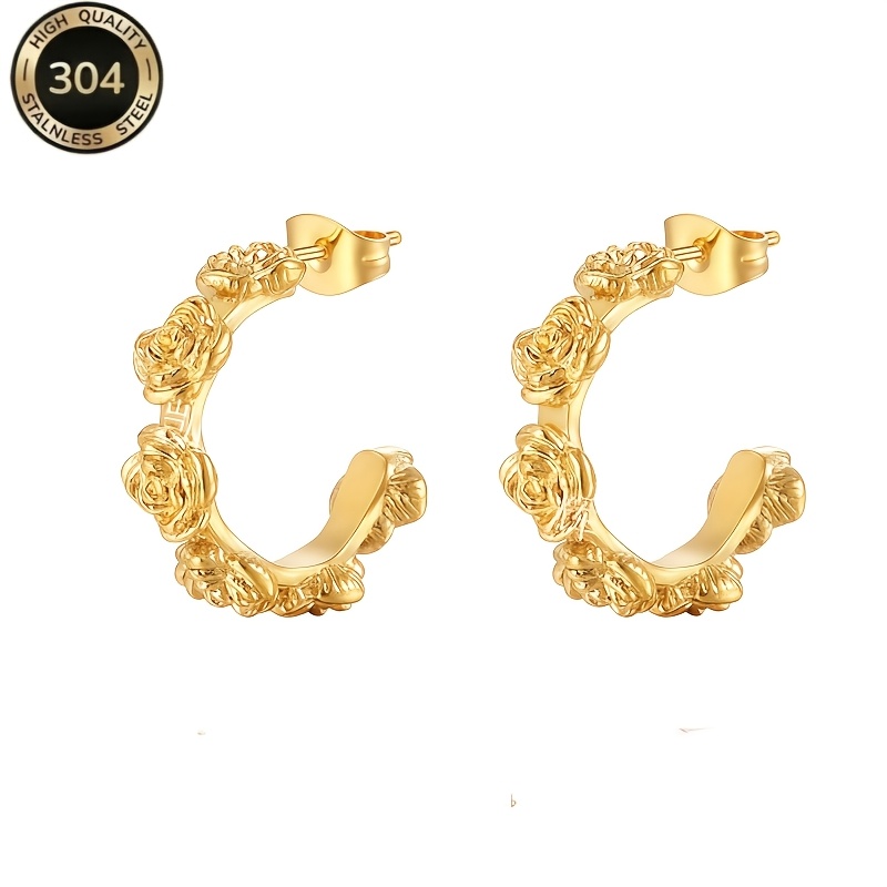 Women's 18K Gold Plated 3D Rose Wreath Hoop Earrings