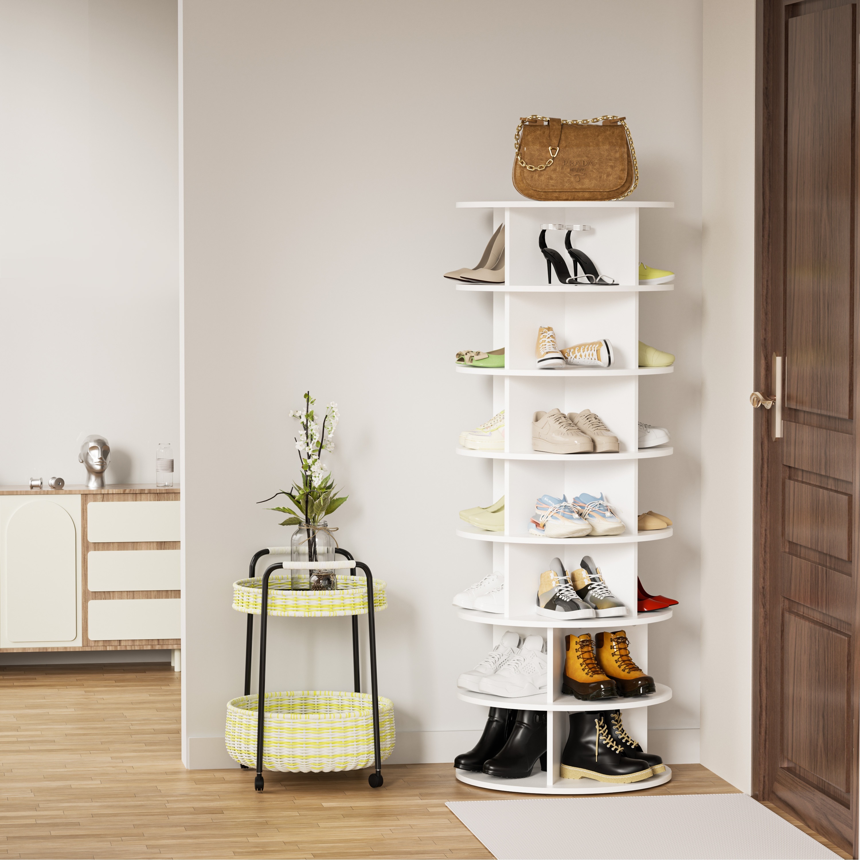 tier spinning shoe organizer entryway free standing 360 Temu