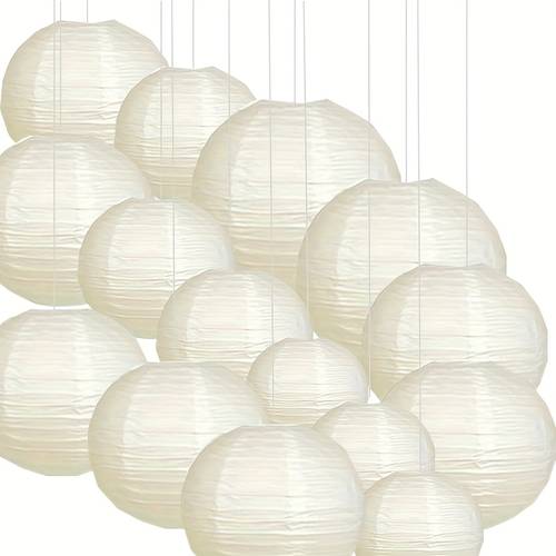 summer beige party decoration 12pcs ivory lantern decoration paper towel pompom decoration suitable for home decoration bridal shower wedding graduation christmas restaurant church birthday party decoration 4 different