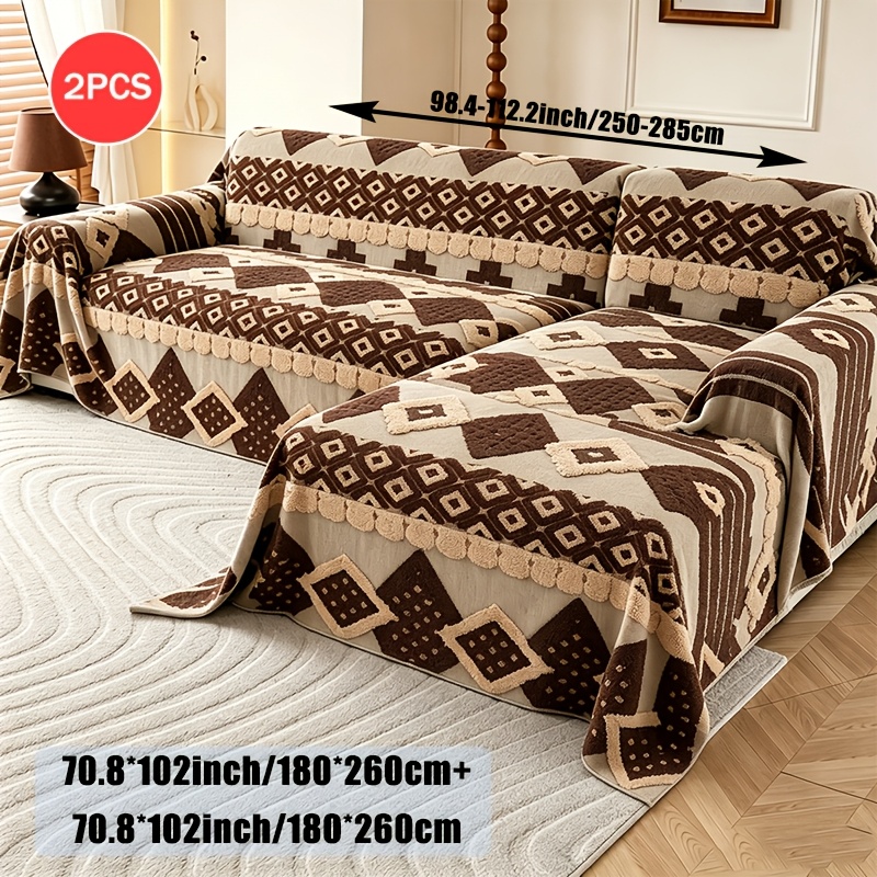 TEMU 2pcs Diamond Pattern Shu Velvet Sofa Throw Cover Sofa Cover Living Room Decoration Throw Blanket Couch Cover Blanket Home Decor Slip-resistant