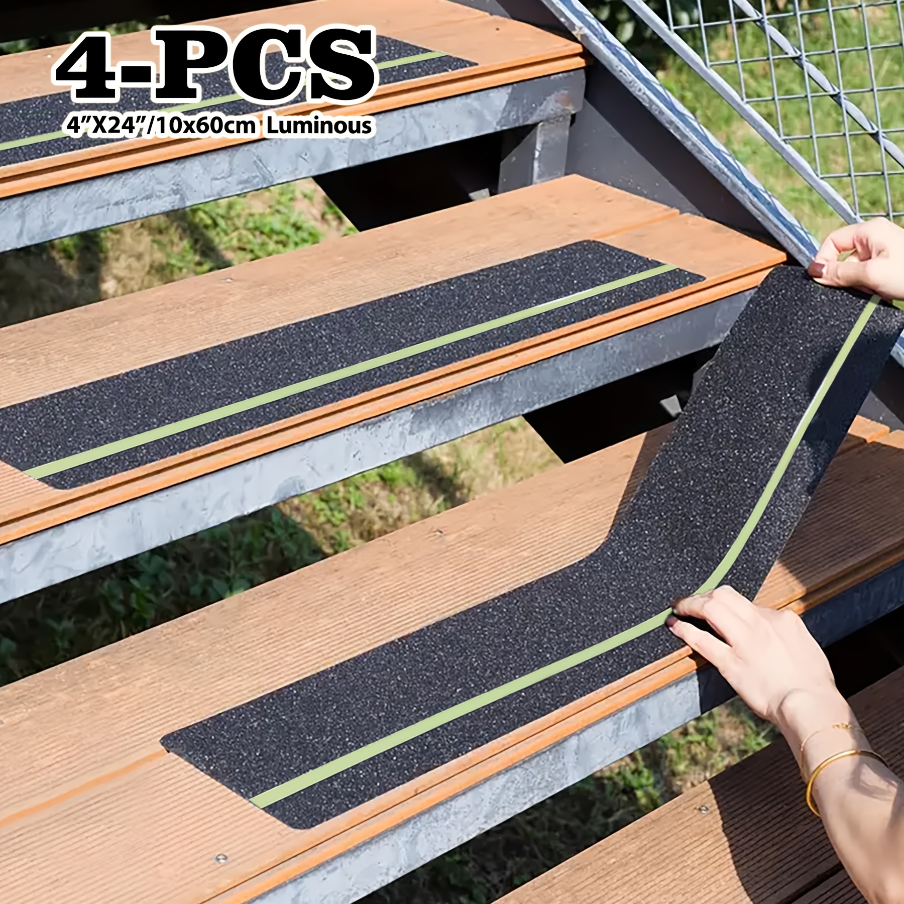 item picture glow in the dark anti slip stair treads black non slip stair treads 4 x 24 non   tape 4pcs high traction friction use for outdoor stair tread step skateboarding and other slippery   suitable for winter rain and snow