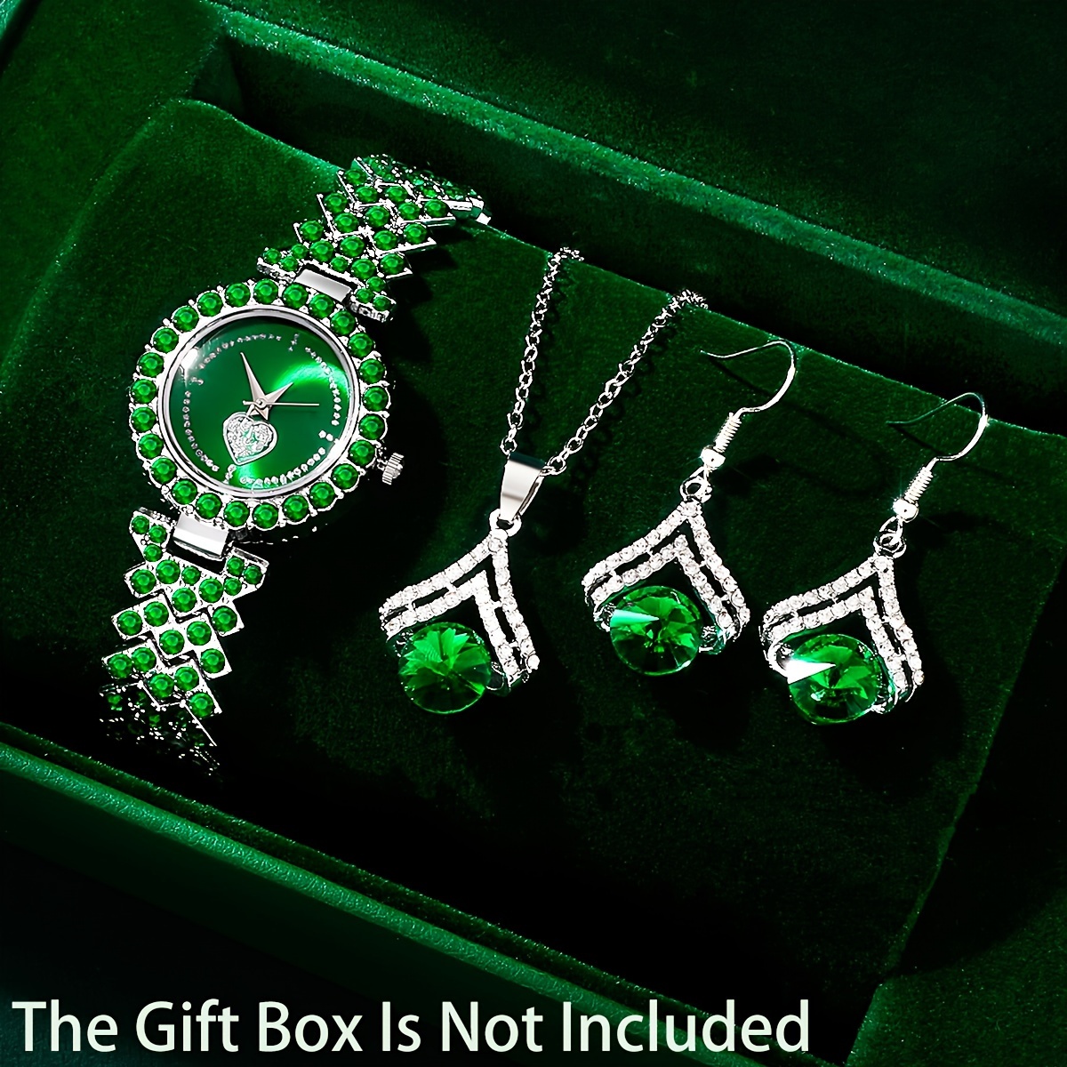 

4pcs/set Women's Rhinestone Heart Quartz Watch Romantic Fashion Analog Wrist Watch & Synthetic Gem Jewelry Set, Valentines Ramadan Gift