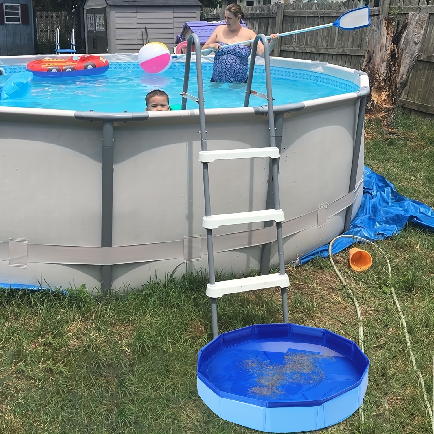 TEMU Pool Portable Folding - Inflatable, Portable Pool Entrance, Folding Pvc , Pool Cleaning Foot Accessory, Blue, Sanitary Foot Care Essential Pool Cleaning Accessory,