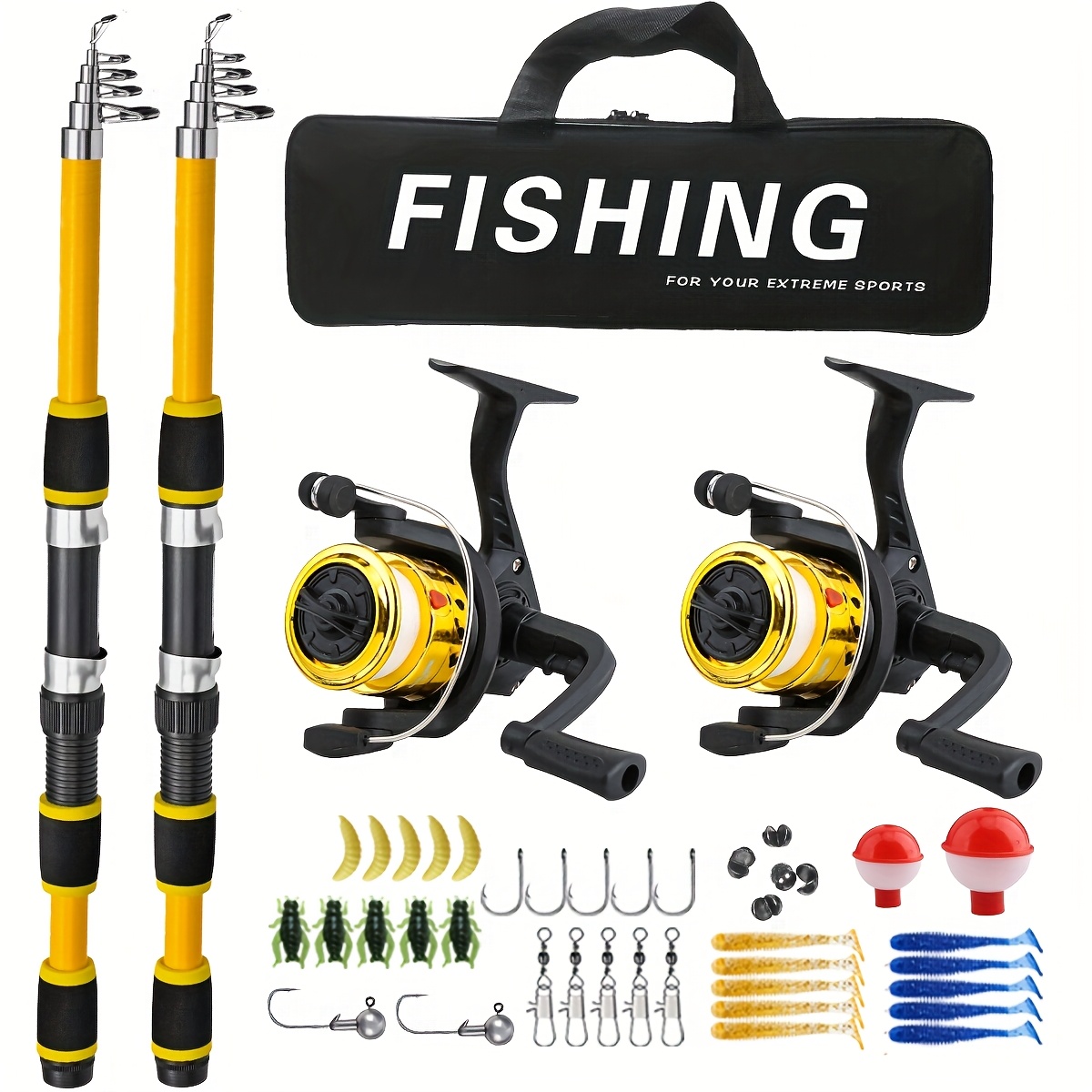 

Yellow Fishing Rod, 5.91ft 2pcs Telescopic Fishing Rods Set, Glass Fiber Fishing Pole, 2pcs Spinning Rod And Reel Combo With Carrier Bag Freshwater Fishing Rod And Reel Combos Kits Fishing Gear