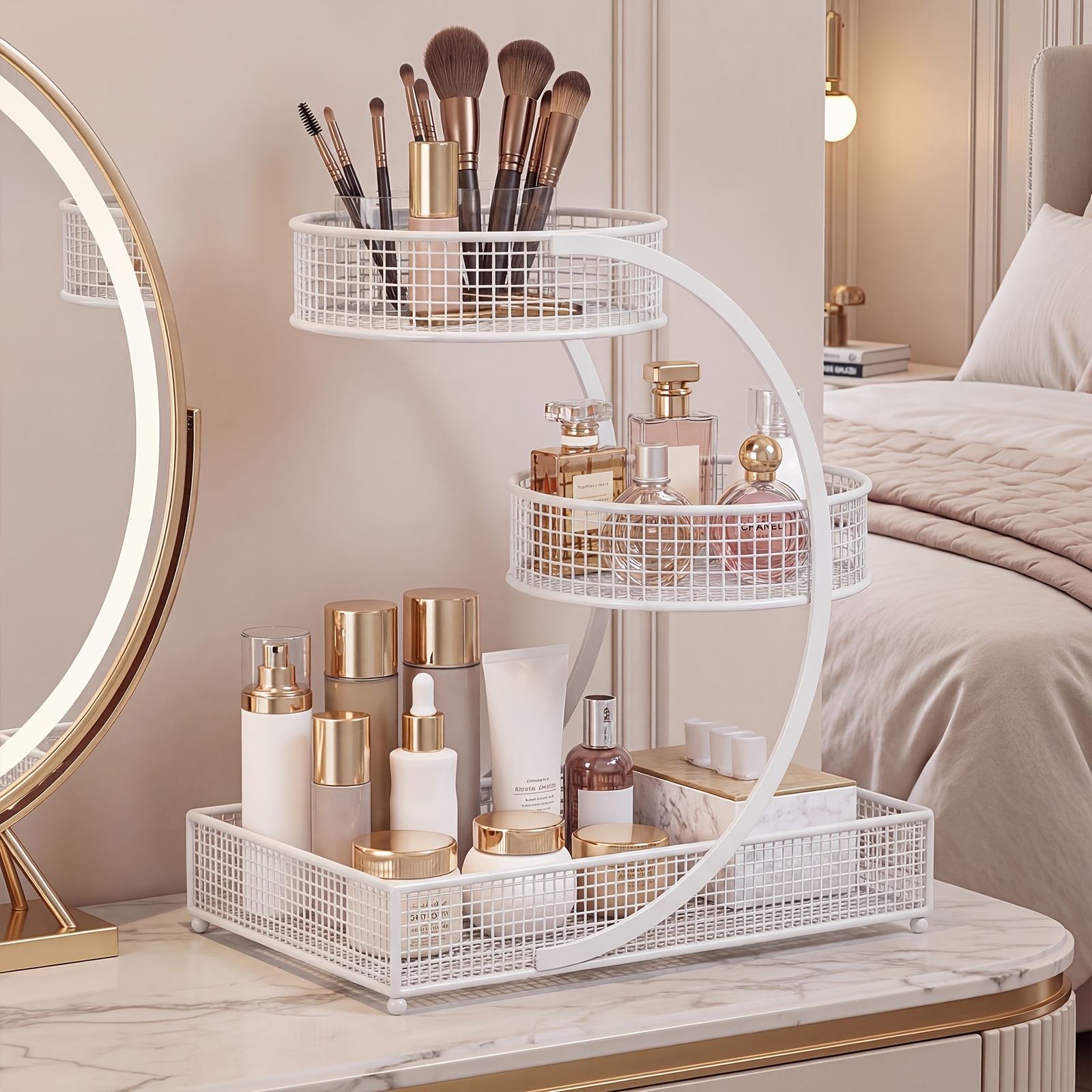 TEMU 3-tier Cosmetic Storage Box, Makeup Storage Box, Modern Metal Rack, Durable Structure, No Installation Required, Suitable For Dressing Tables,
