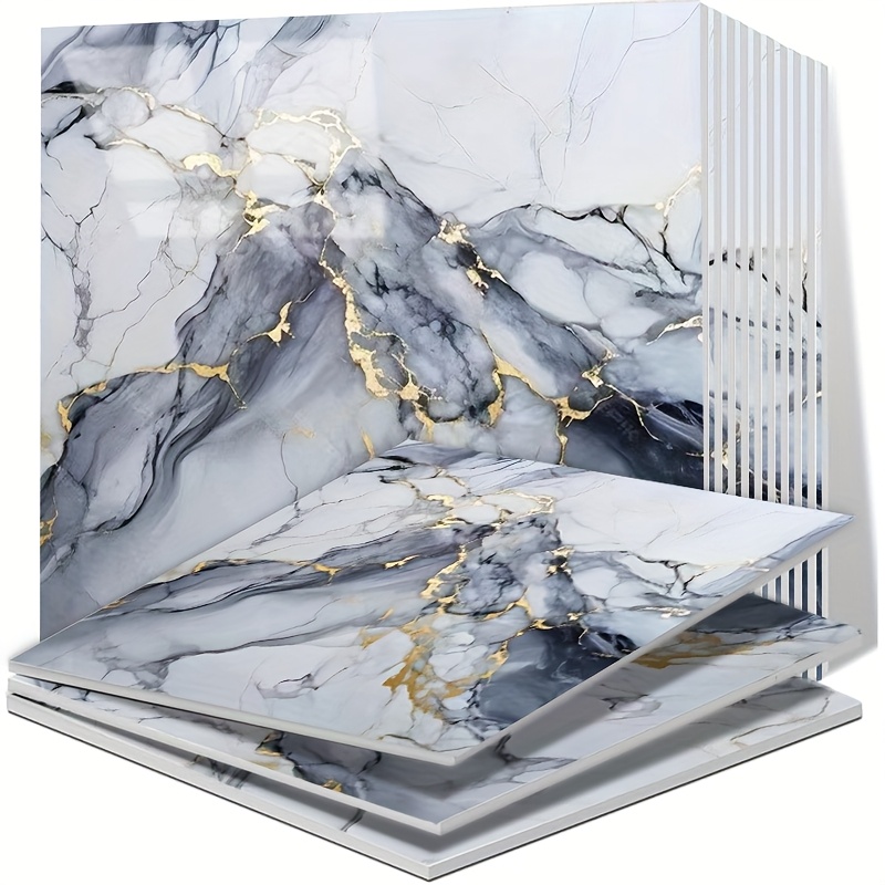 Image of [high Gloss Marble Wall Stickers] 42pcs Thickened Peel And Stick Panels – Modern Self-adhesive Tiles For Kitchen, Bathroom, Bedroom, Living Room, And Cabinet Surface Makeover | Popular Room Decor