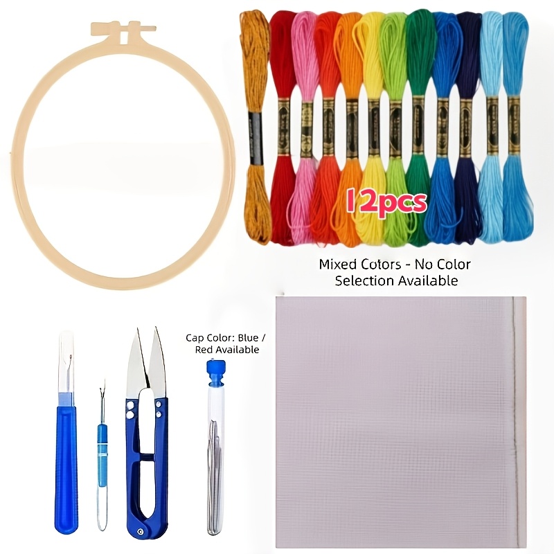 TEMU Kit di strumenti per - ai principianti, kit da da 16 cm di diametro, 12 colori di filo da , 1 pezzo di tessuto da 30X30 cm, forbici da cucito,