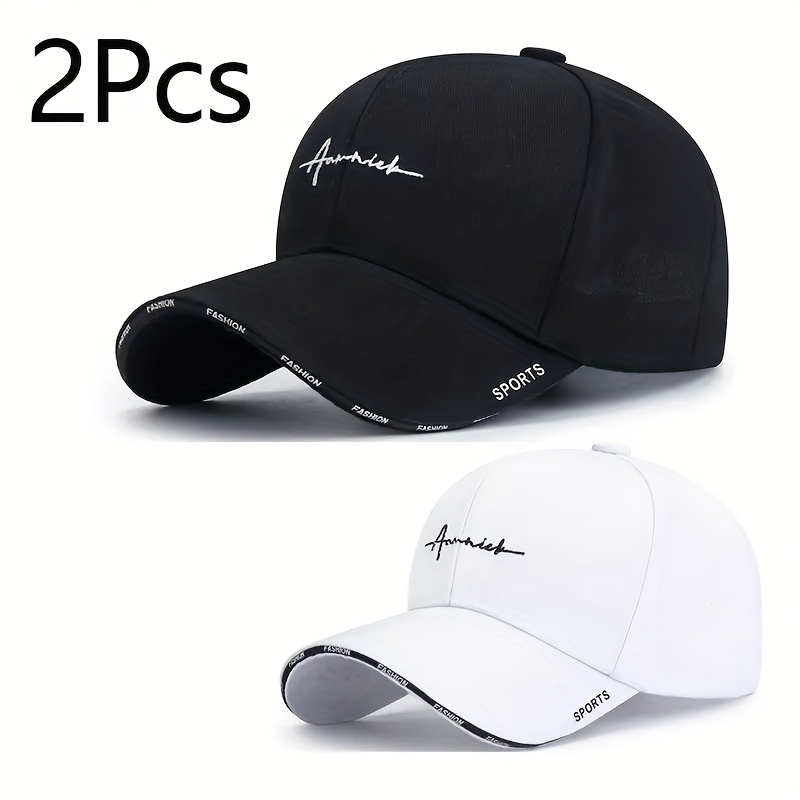 TEMU 2pcs Letter Embroidered Fashion Baseball Caps, Trendy Casual For Men And Women, Fashionable Breathable Outdoor Travel, Beach Vacation,