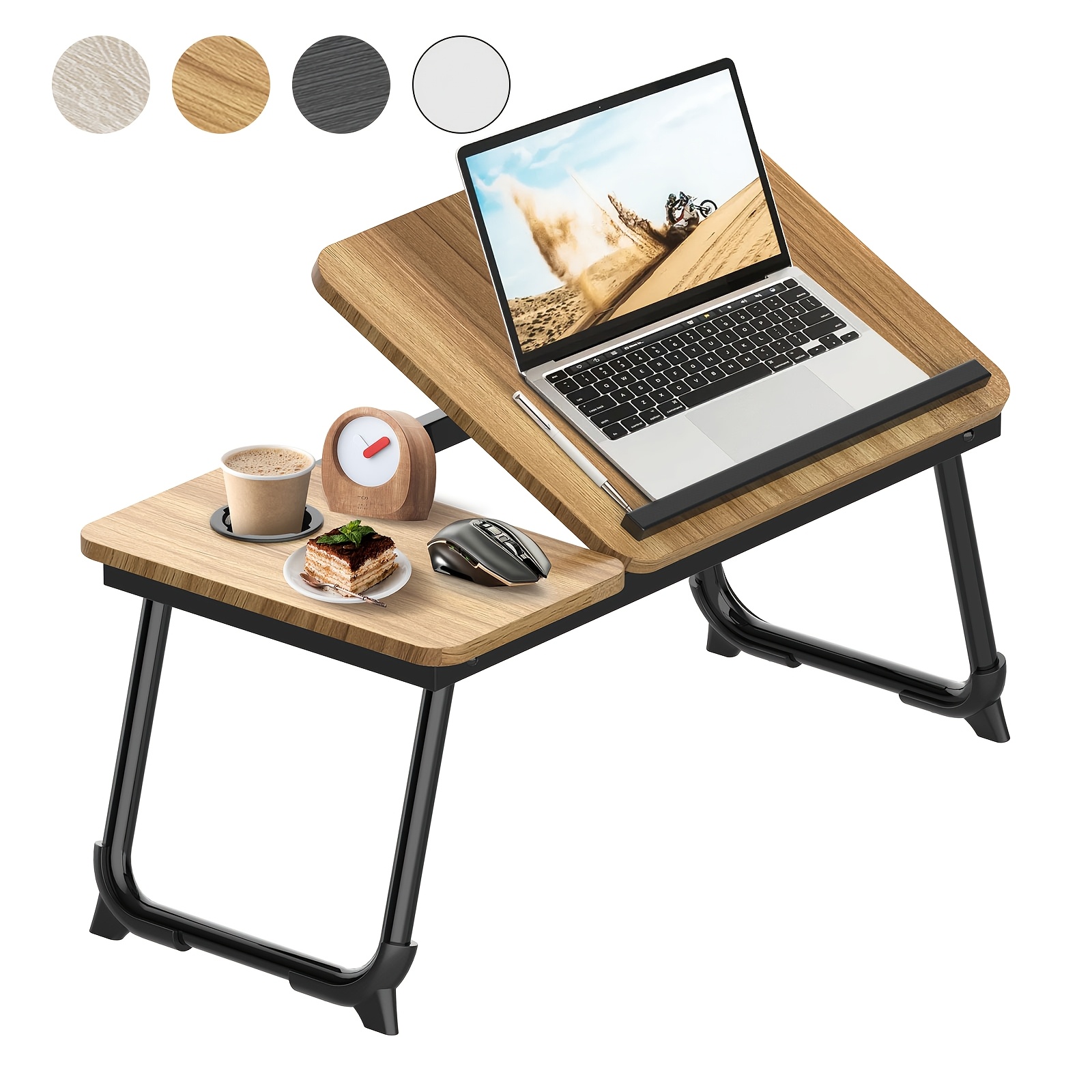 Image of Portable Laptop Bed Table With Foldable Legs, 5-level Adjustable Tilt Tabletop With Anti-slip Baffle, Built-in Cup Holder & Extra Mouse Pad, Versatile Study Desk As A Gift For Home Bedroom Living Room
