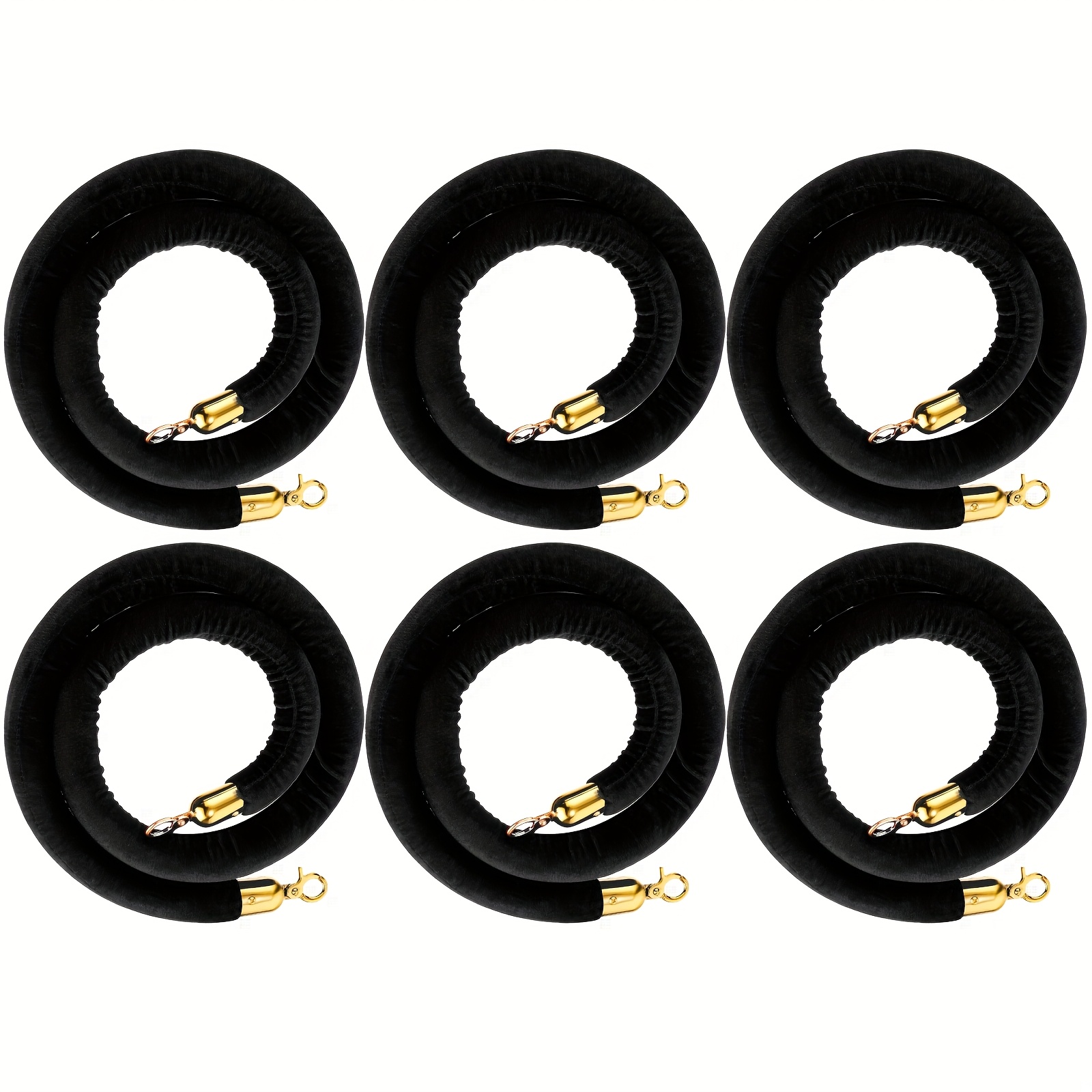 

6pcs Black Velvet Rope, 5ft Safety Barrier With Gold-plated Hooks - Events, Movie Theaters, Grand , Hotels & Parties