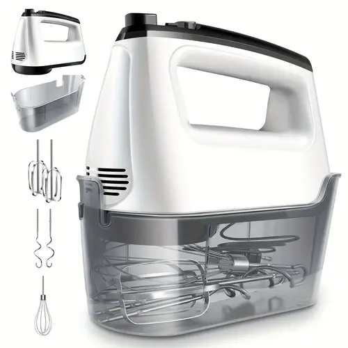 hand mixer electric 6 speed turbo handheld mixer with 5 stainless steel accessories electic mixer for whipping mixing brownie cakes dough batters storage case white
