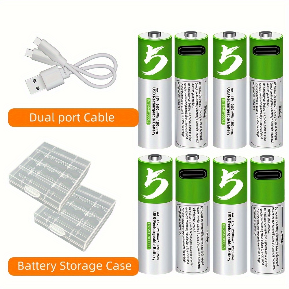 AA or AAA Batteries Rechargeable Type-C Lithium-Ion 1.5v 750-2600mWh Charger