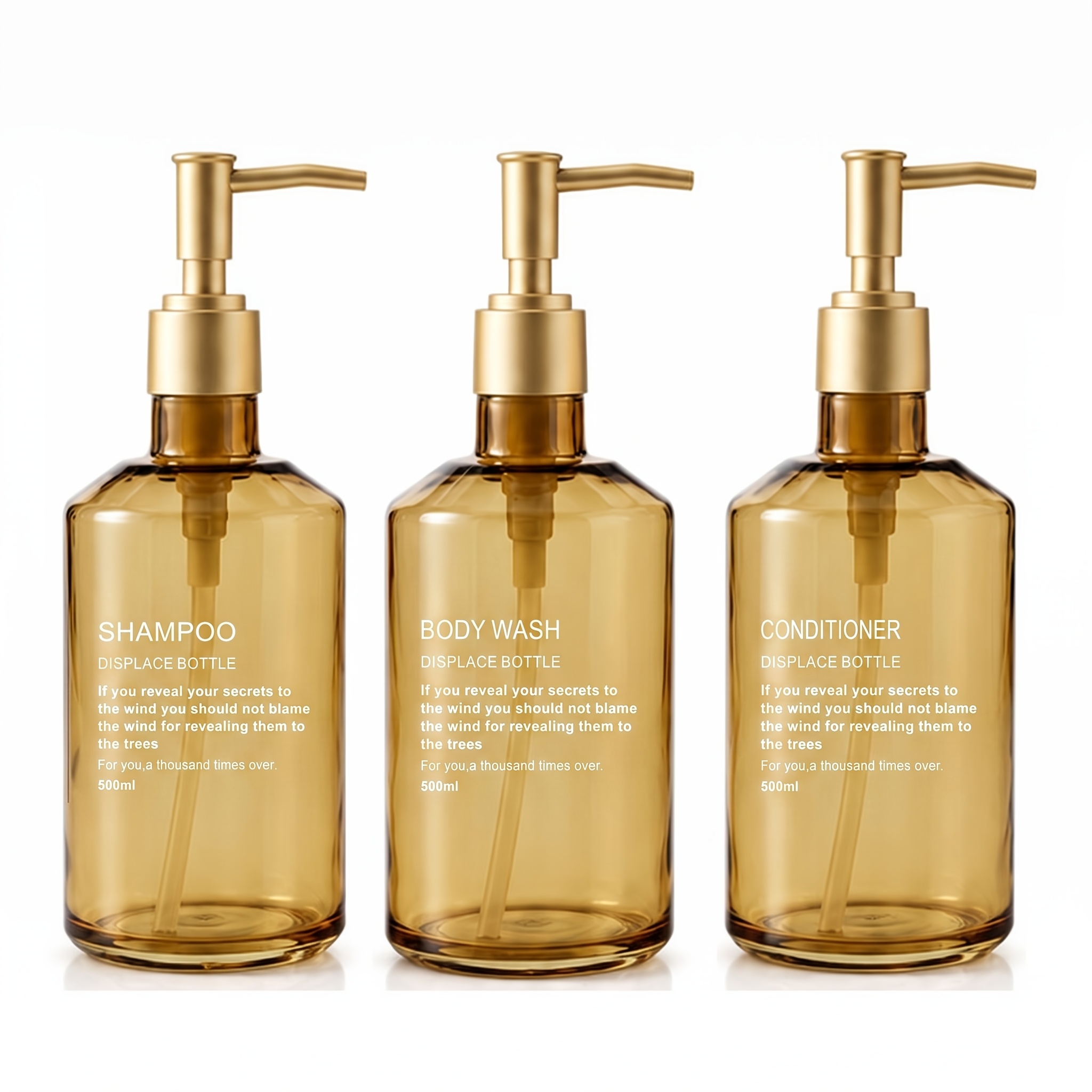 TEMU Set de distributeurs de shampoing et après-shampoing, 3 flacons pompe dorés de 500 ml avec étiquettes adhésives, distributeur de shampoing de