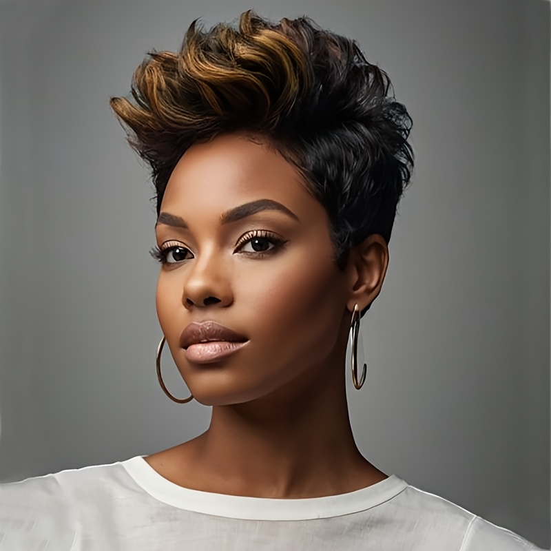 TEMU Hair Short Synthetic Wig Short Black And Blonde Wigs Short Ombre Curly Wigs For Women Fashion Wig Short Haircuts For Women Christmas Party, Music Festival
