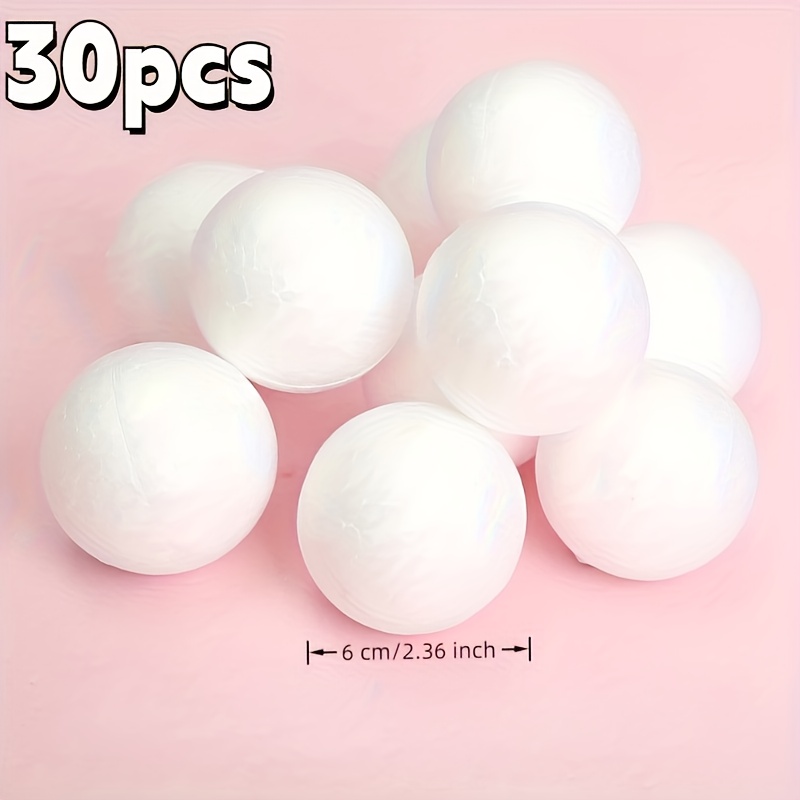 6cm Ball 30pcs/pack Polystyrene Smooth Round Balls For Craft, Art And Craft Supplies, Handmade Materials School Projects, Weddings, Christmas, Home Decor And Parties White Craft Foam